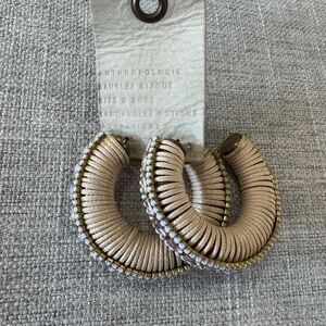 Anthropologie  Cream and Gold Wrapped Hoop Earrings